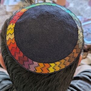 Rainbow Multicolor Knitted Kippah. Hand Crafted. Jewish Tradition.Made In Israel